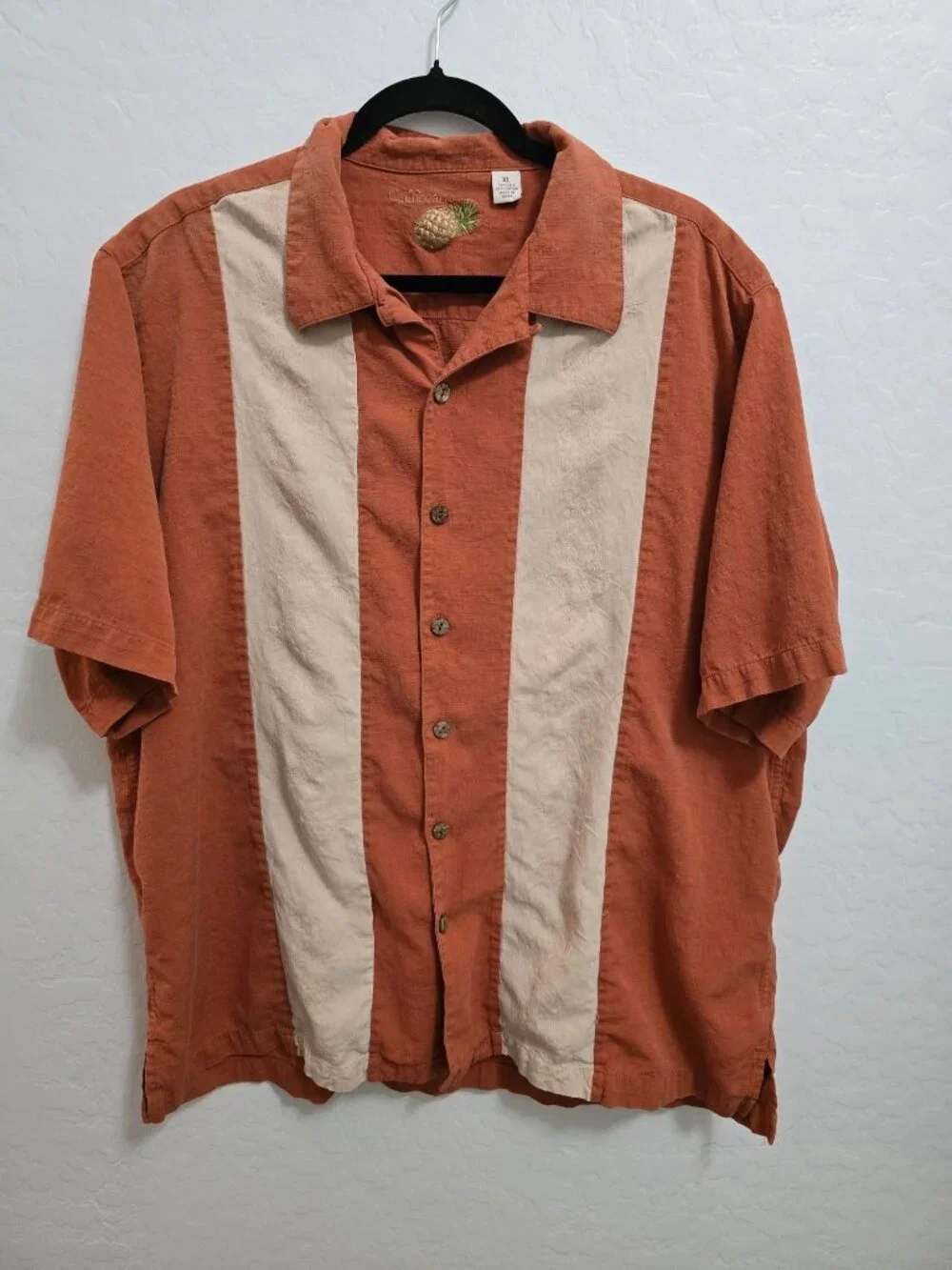 Caribbean Mens XL Burnt Orange Hawaiian Shirt Silk Blend Vertical Panels READ - Picture 1 of 8